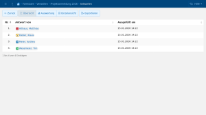 Vorschau von Liste der Antworten